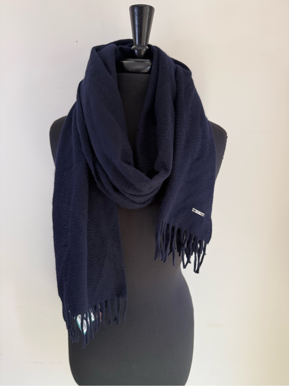 Loro Piana Navy Fringe 100% Cashmere Scarf